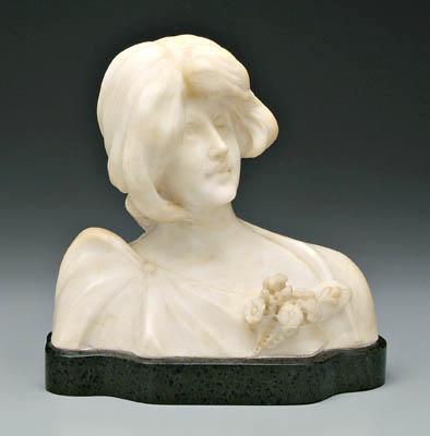 Appraisal: Art Nouveau carved alabaster bust woman with hair swept to