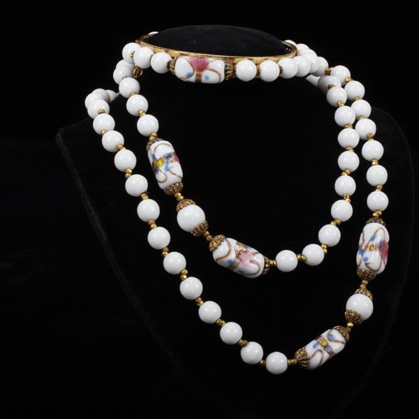 Appraisal: Miriam Haskell pc White Glass Beaded Enamel Necklace Bracelet inner