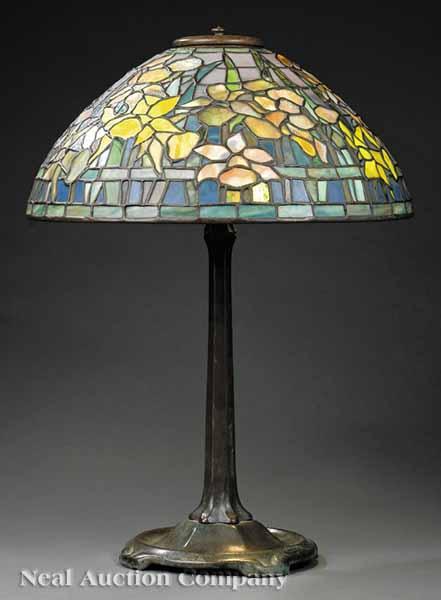 Appraisal: A Tiffany-Style Favrile Glass and Bronze Daffodil Lamp th c