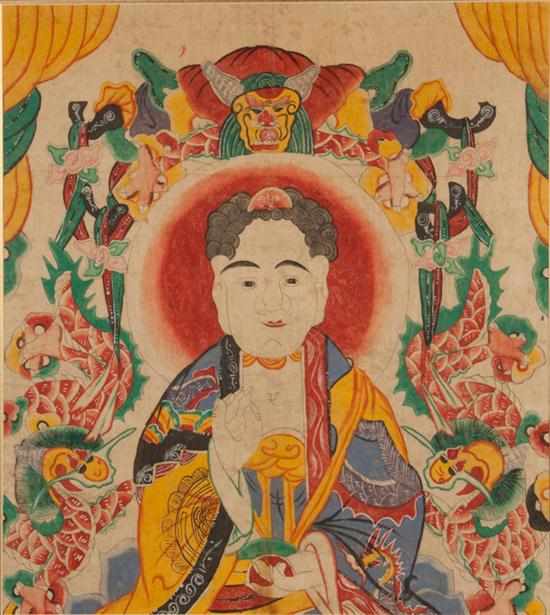 Appraisal: Chinese Tibetan thangka Image of the Buddha offering blessing Anonymous