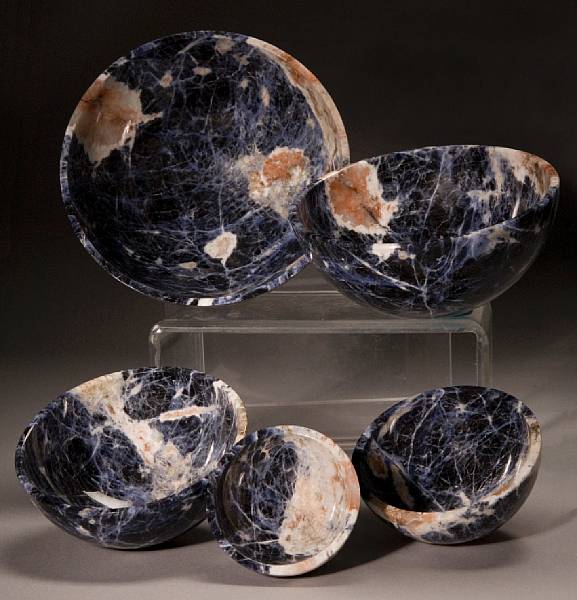 Appraisal: Suite of Three Sodalite Bowls Brazil Perfectly nested one inside