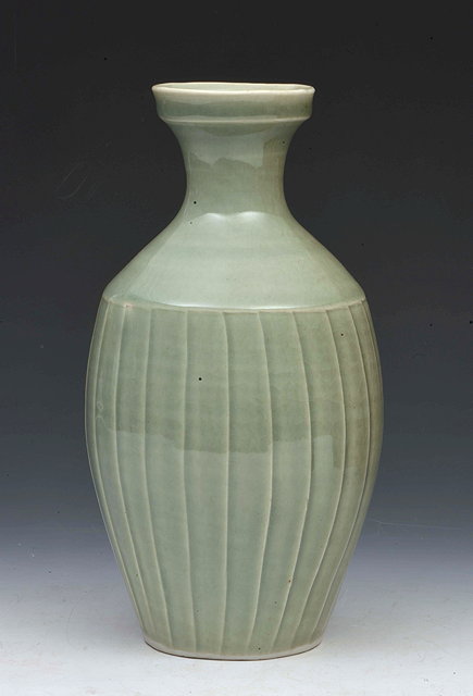 Appraisal: David Leach British - Vase celadon with facet cut sidesimpressed