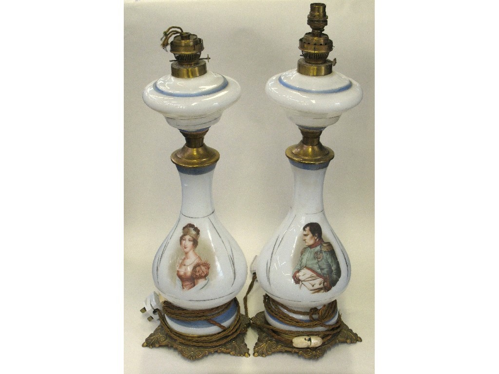 Appraisal: Pair of glass table lamps one decorated with Napoleon the