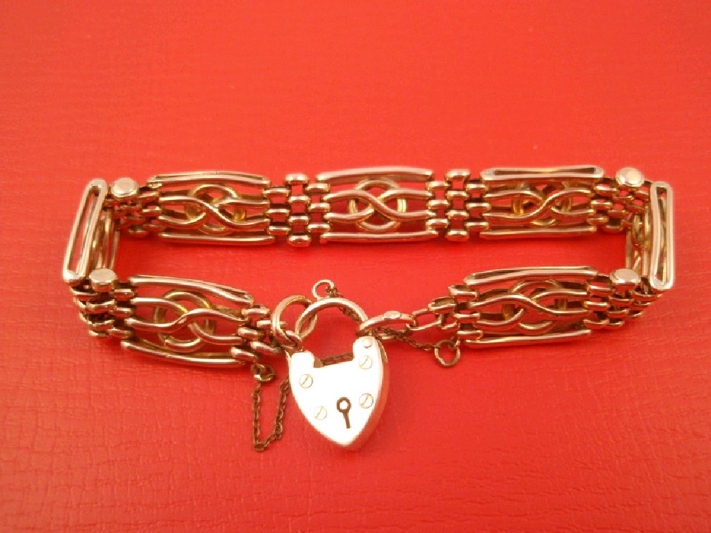 Appraisal: A ct rose gold fancy gate bracelet with padlock clasp