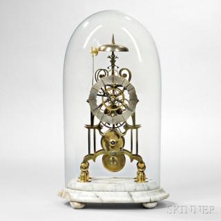 Appraisal: English Brass Skeleton Clock c pierced Gothic arch plates with