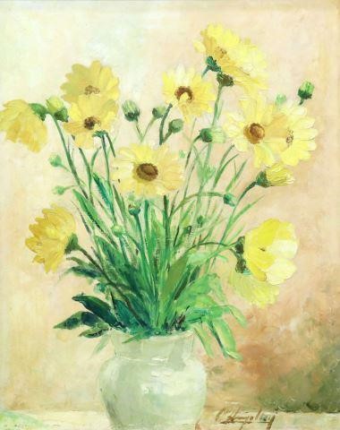 Appraisal: Framed oil on canvas painting Still Life with Yellow Daisies