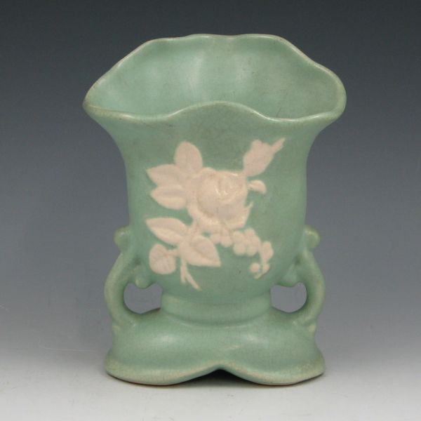 Appraisal: Weller Cameo vase in light blue-green and white Marked Weller