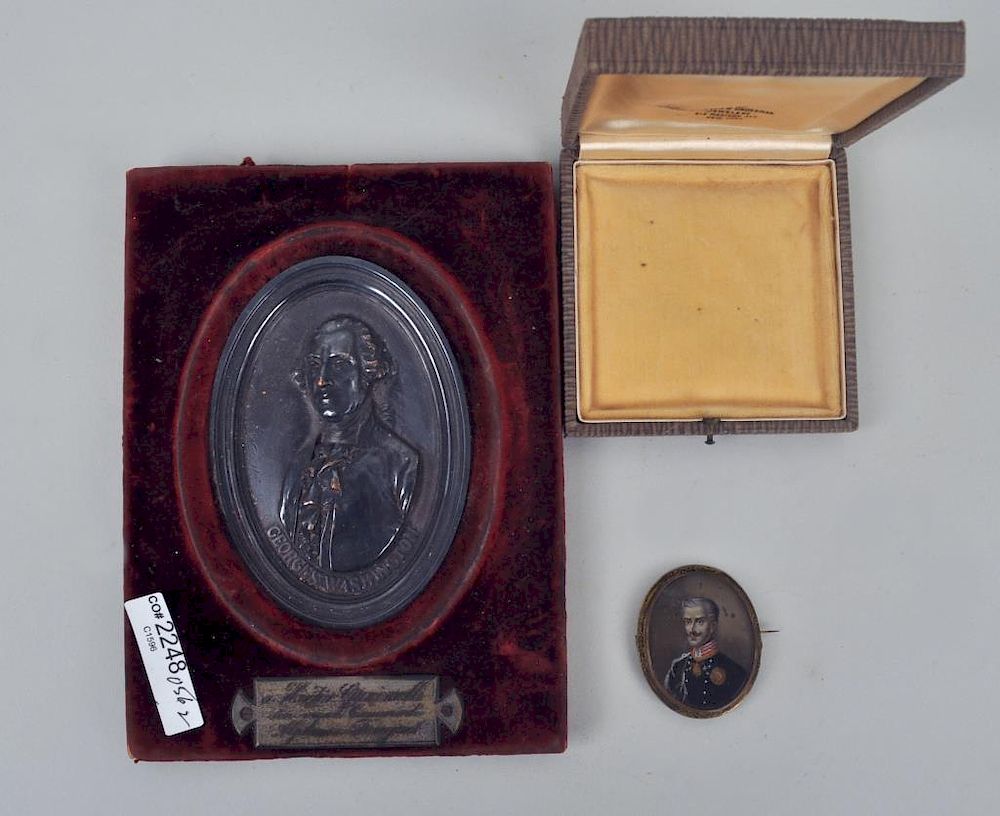 Appraisal: Austrian Portrait Miniature French Bronze relief plaque comprising a reverse