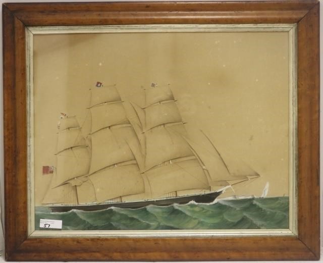 Appraisal: TH C WATERCOLOR OF A CLIPPER SHIP FLYING ABRITISH FLAG