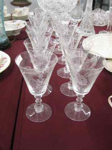 Appraisal: Set of Fostoria Crystal Goblets rose decor '' excellent signed