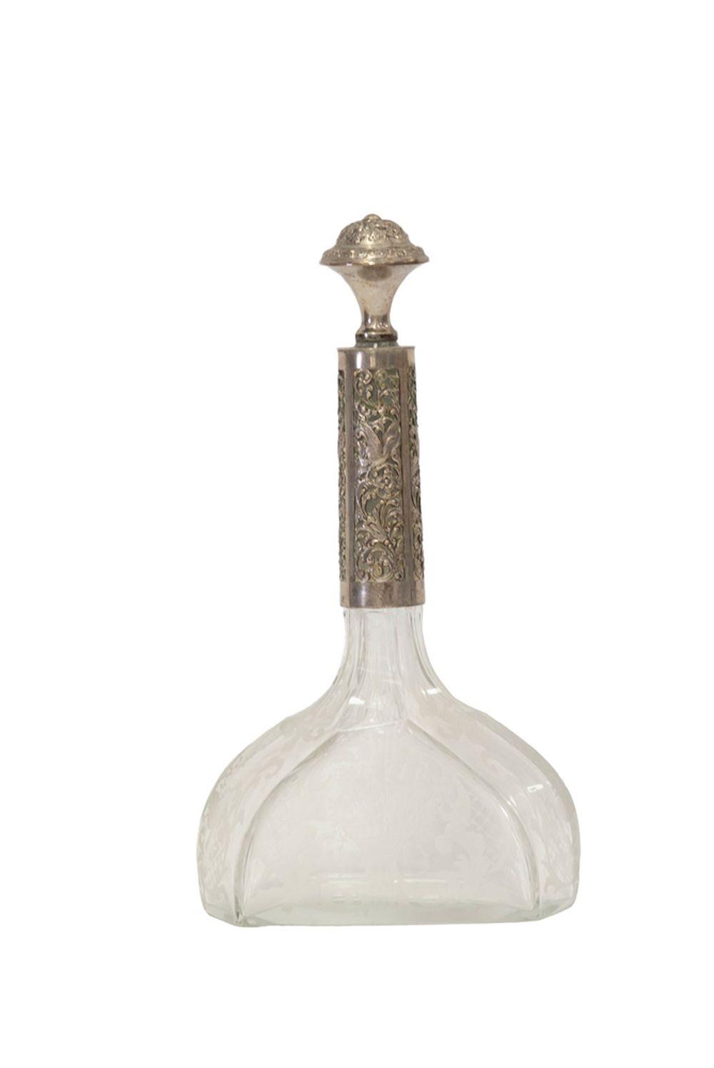 Appraisal: SILVER ETCHED GLASS BOTTLE inches high Condition