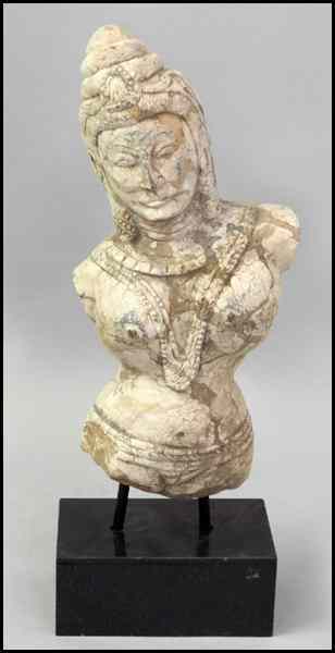 Appraisal: CARVED STONE FEMALE DEITY Raised on a '' granite base