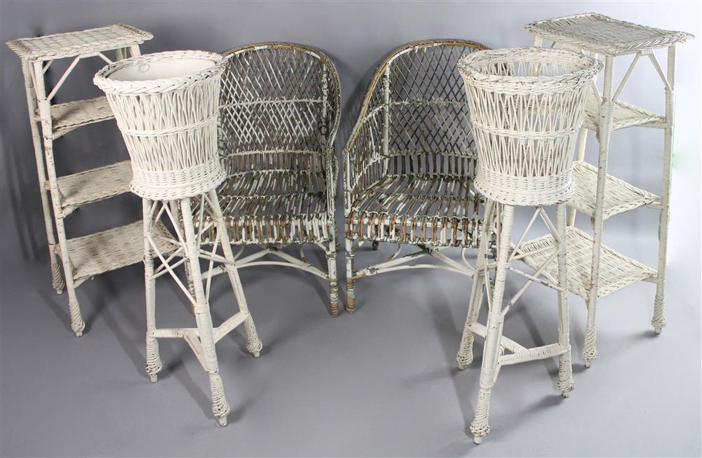 Appraisal: VINTAGE WICKER GROUP TO INCLUDE A PAIR OF ARM CHAIRS