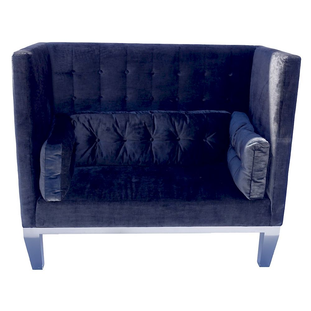 Appraisal: Mid Century Modern Velvet Love Seat Mid Century Modern Black