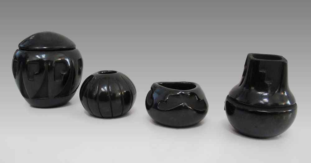 Appraisal: PIECE SANTA CLARA BLACK POTTERY To include Madeline Tofoya carved