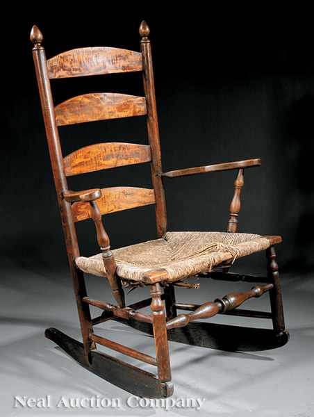 Appraisal: An Early American Mixed Woods Ladderback Rocking Chair late th