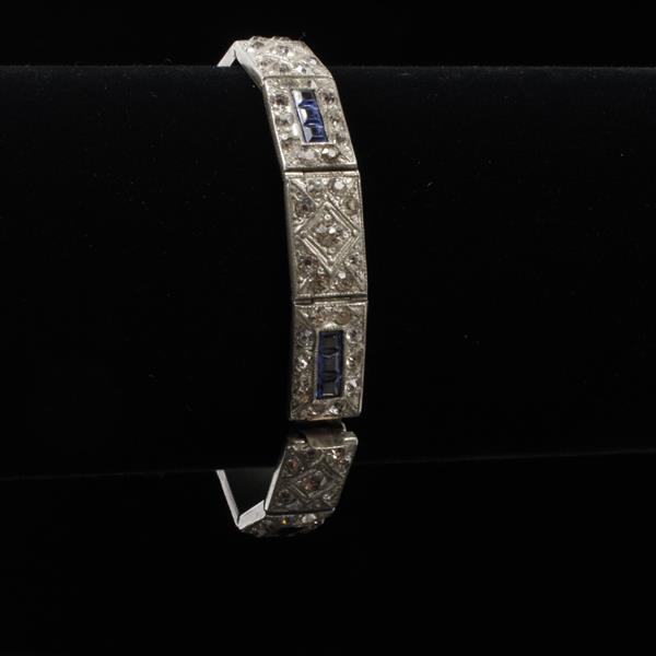 Appraisal: Art Deco Rhodium Plated Bracelet with Sapphire Blue Baguettes Clear