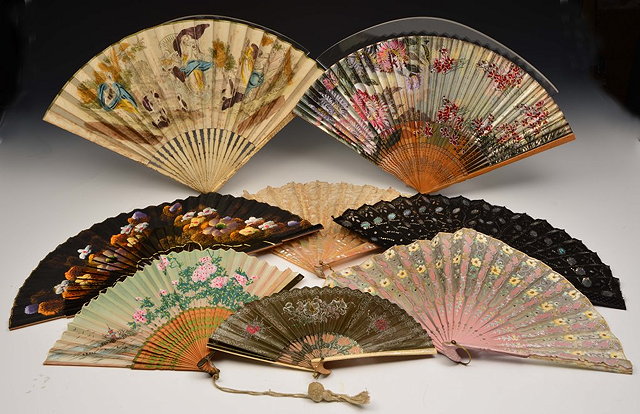 Appraisal: A BAMBOO AND PAINTED FAN and five other various fans