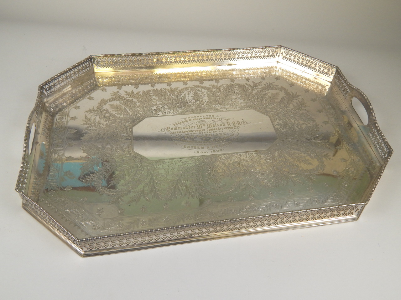 Appraisal: A late Victorian silver plated two handled tray with a