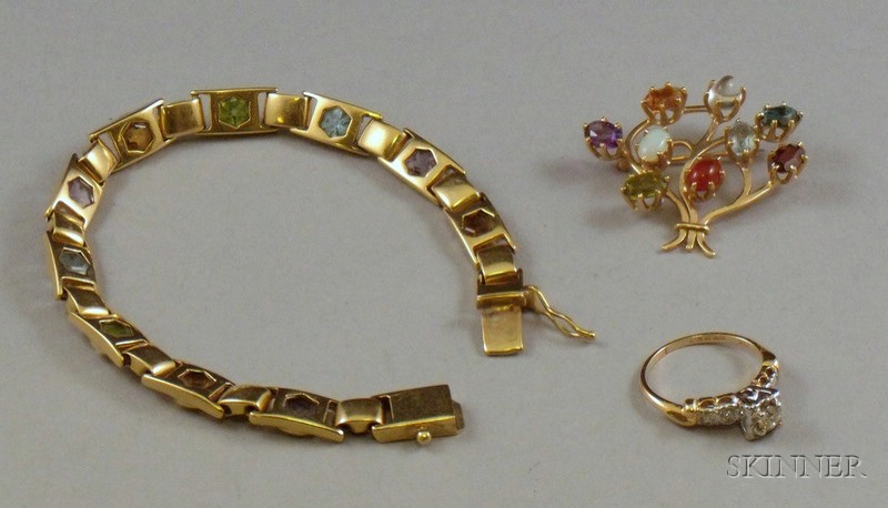 Appraisal: Three Pieces of kt Gold Estate Jewelry including a gem-set