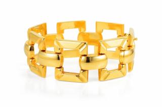 Appraisal: A Hollow Gold Geometric Link Bracelet A Hollow Gold Geometric