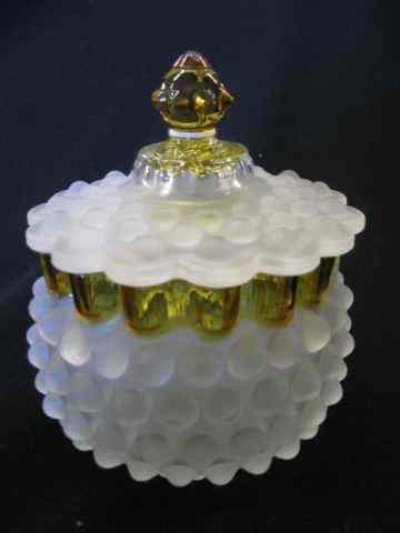 Appraisal: Victorian Francesware Art Glass Candy Jar amber frosted with hobnail