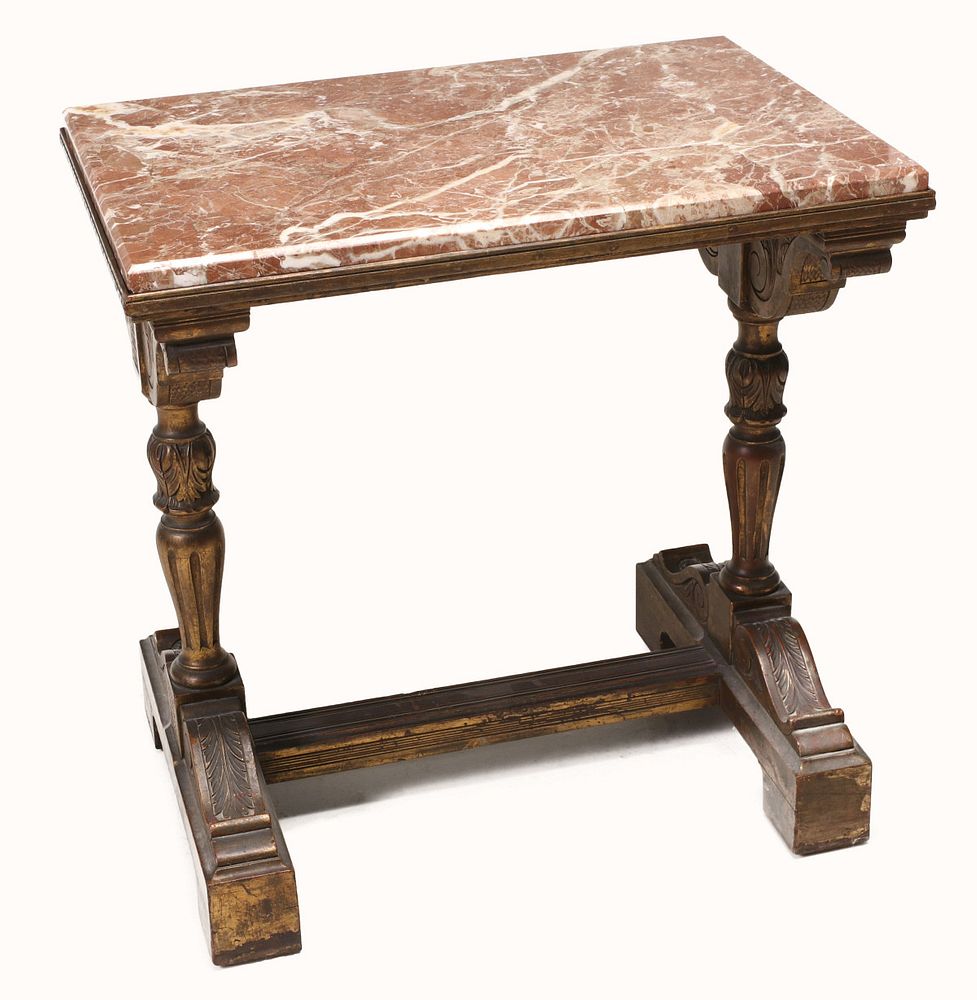 Appraisal: AN EARLY TH CENT TRESTLE FORM SIDE TABLE WITH MARBLE