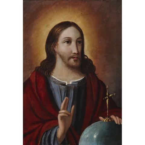 Appraisal: th th Century German School CHRIST BLESSING WITH THE GLOBE