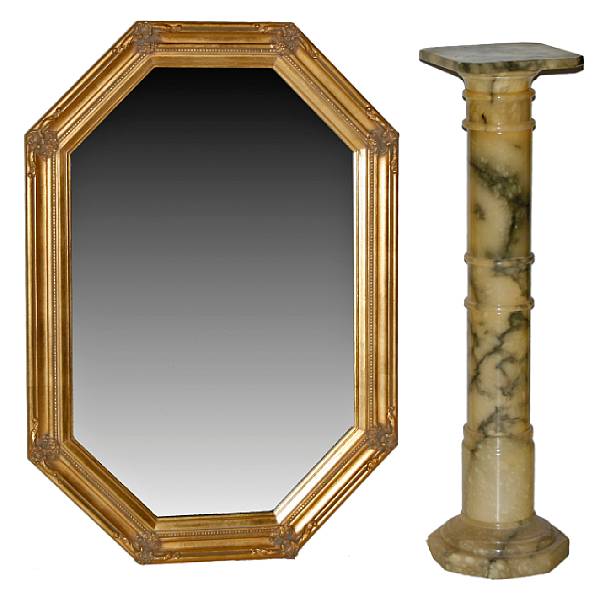 Appraisal: A tinted alabaster pedestal and an octagonal giltwood mirror late