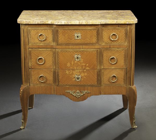 Appraisal: Transitional Louis XV into Louis XVI-Style Kingwood and Marble-Top Commode