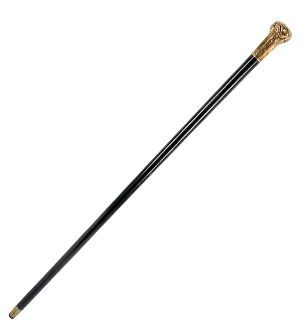 Appraisal: PRESENTATION CANE OR WALKING STICKcirca gold plate wood and metal