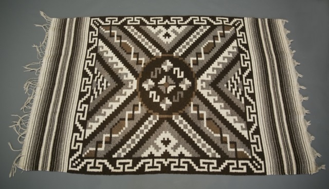 Appraisal: th c Navajo Rug Brown tan white and gray Alternating