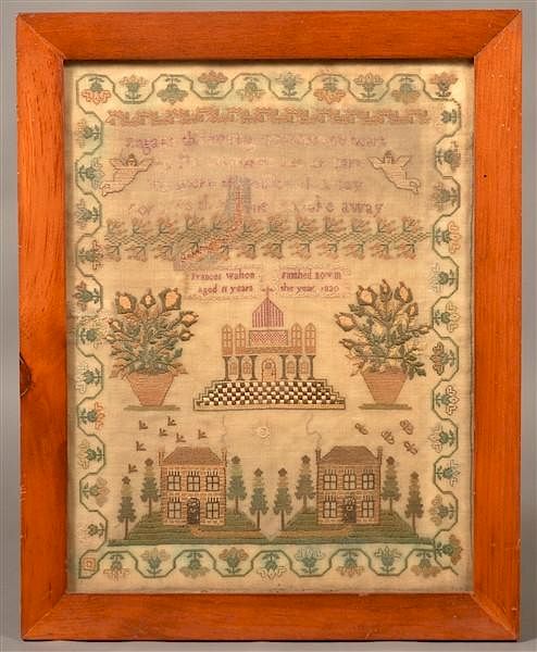 Appraisal: Needle-work Verse Sampler Dated Needle-work Verse Sampler Dated Signed Frances