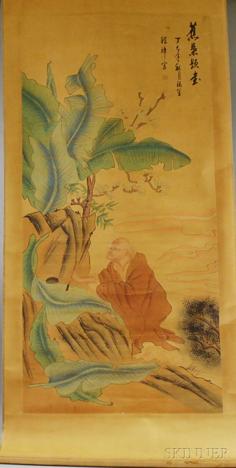 Appraisal: Chinese Ink and Watercolor Hanging Scroll Depicting a Scholar with