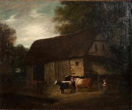 Appraisal: British School early th Century Cattle and Barn oil on