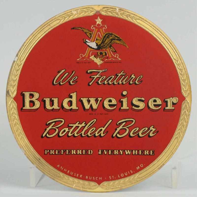 Appraisal: Budweiser Beer Reverse Glass Round Sign Some paint loss around