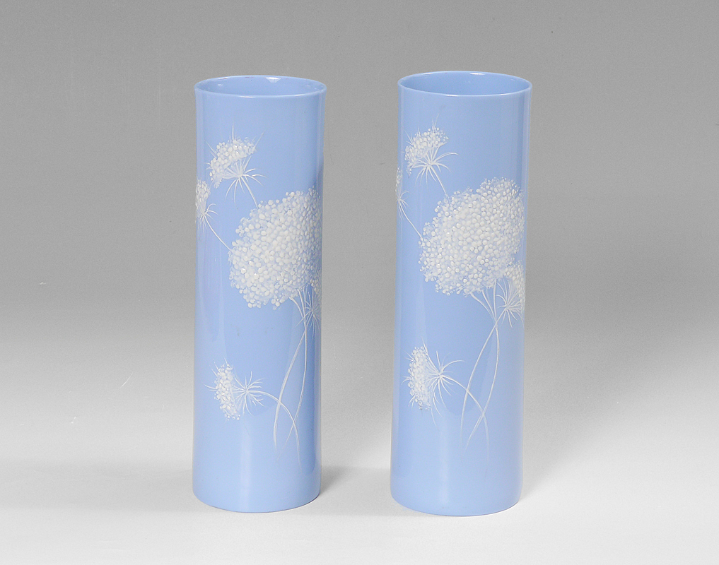 Appraisal: PAIR LENOX TALL VASES Blue cylindrical vases with white floral