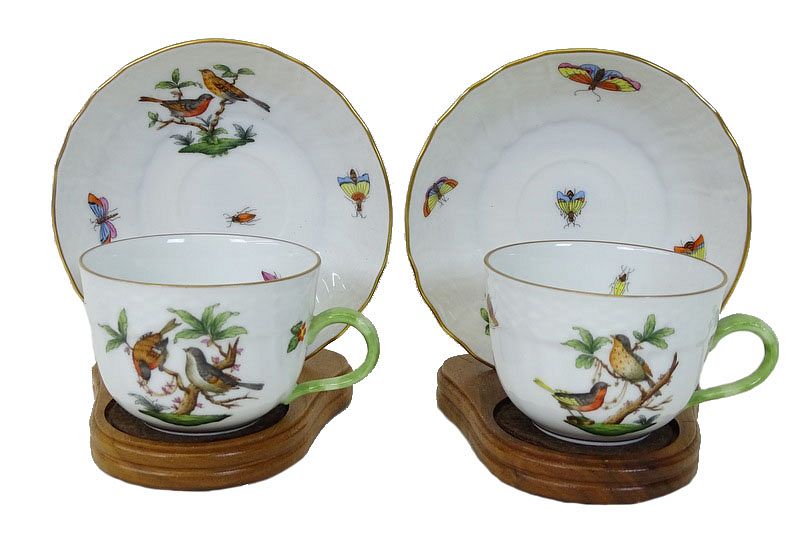 Appraisal: Pair of Herend Rothschild Porcelain Cups Saucers Pair of Herend