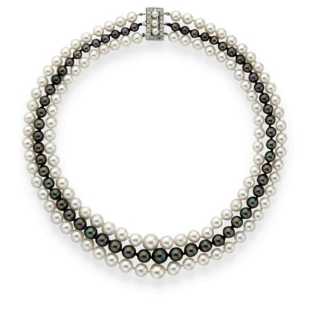 Appraisal: Triple Strand Cultured Pearl and Dyed Black Cultured Pearl Necklace