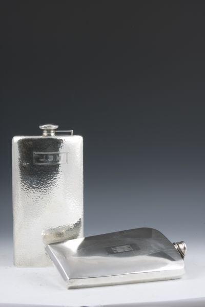 Appraisal: Two Sterling Silver Flasks the first stamped Napier Sterling is