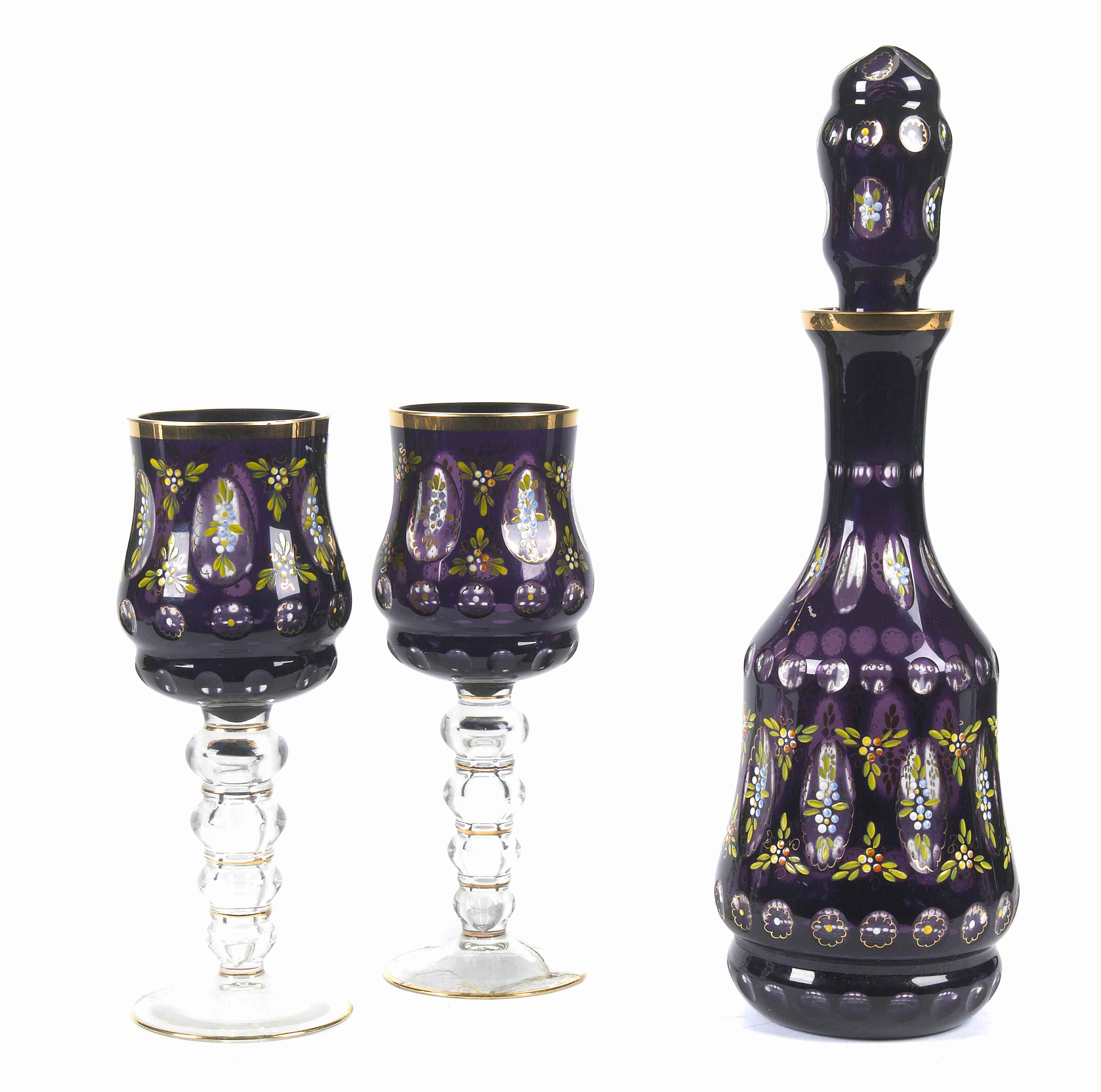 Appraisal: A Bohemian enameled glass decanter together with six similar goblets