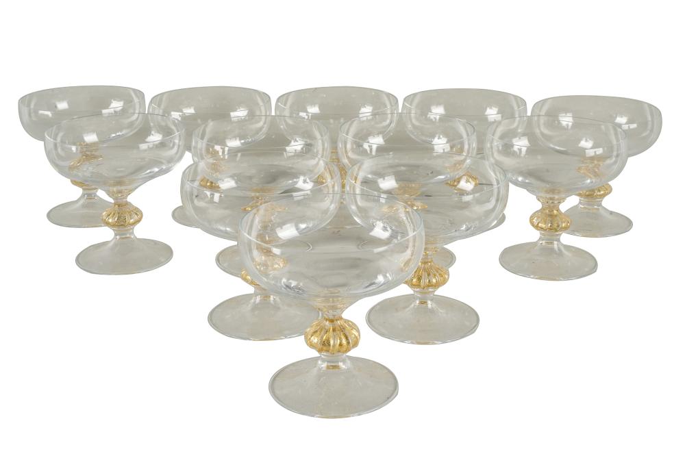 Appraisal: ELEVEN MURANO STYLE PARTIALLY GILT GLASS COUPESunmarked Provenance The Estate