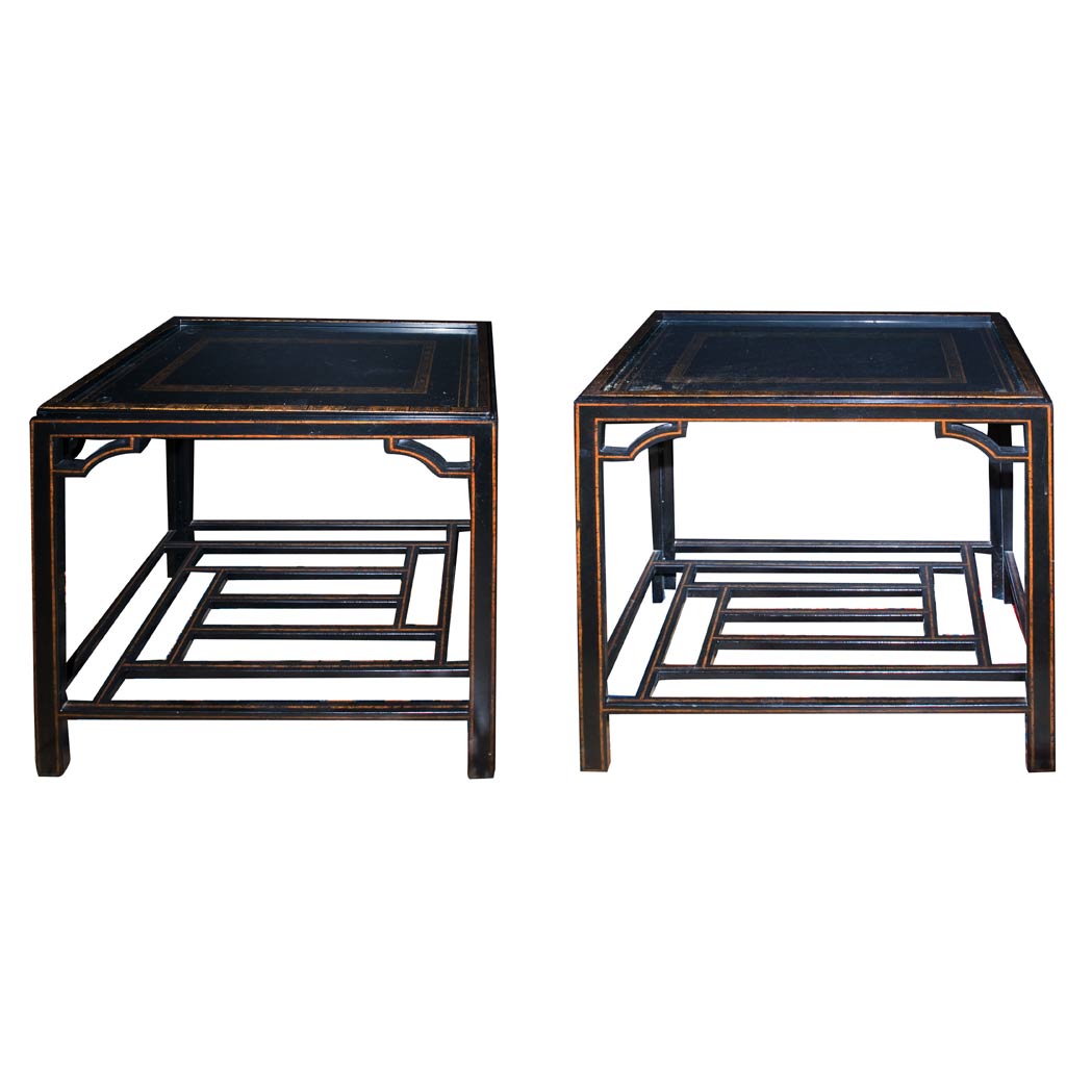 Appraisal: Pair of Chinese Gilt Decorated Black Painted Side Tables Height