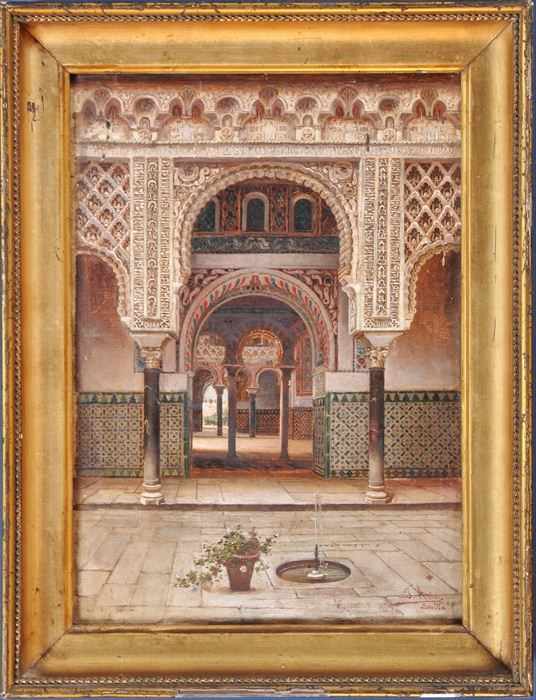 Appraisal: ATTRIBUTED TO JOSE ARIAS RAMIREZ THE COURTYARD AT ALHAMBRA Oil