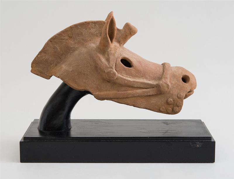 Appraisal: JAPANESE HANIWA POTTERY HEAD OF A HORSE Hollow cast mounted