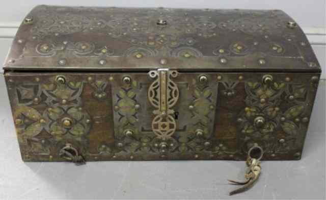 Appraisal: Middle Eastern Dome Top Trunk Possibly Syrian antique steel and