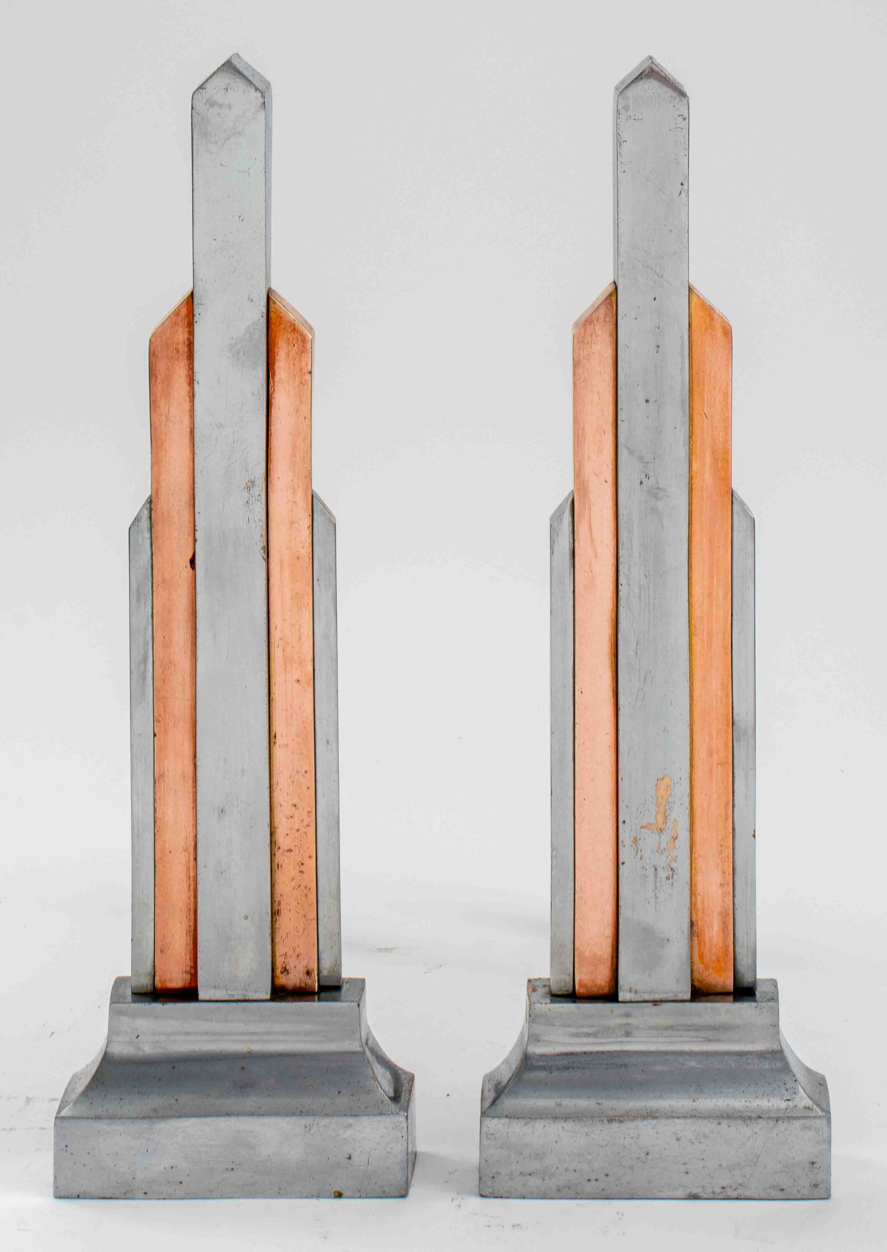 Appraisal: DONALD DESKEY ART DECO ANDIRONS PAIR Pair of mid-century modern