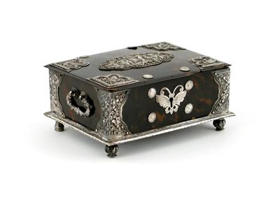 Appraisal: A tortoiseshell rectangular box and cover applied with silver panels