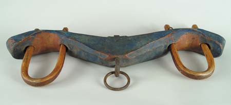 Appraisal: GOOD PAINTED BLUE SMALL OXEN YOKE Outfitted with hand forged