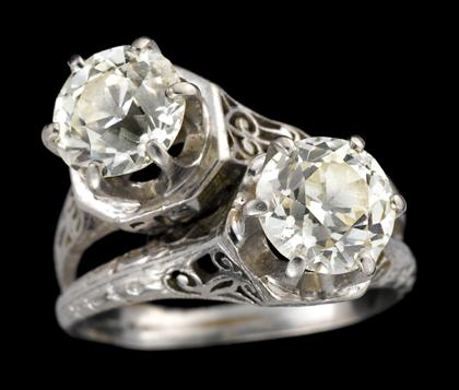 Appraisal: Platinum and diamond twin stone ringOld European cut diamonds approximately